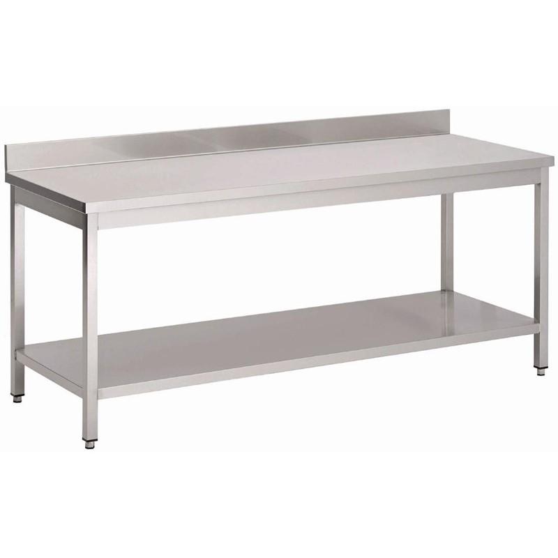 Table de préparation inox 304 avec étagère basse et dosseret GASTRO M 700x700x850mm - GS038_0