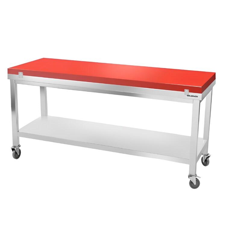 Table de travail en inox 1800x600 mm avec plaque de découpe rouge sur roulettes PREMIUM - GOLDINOX - gris inox 3701770841943_0