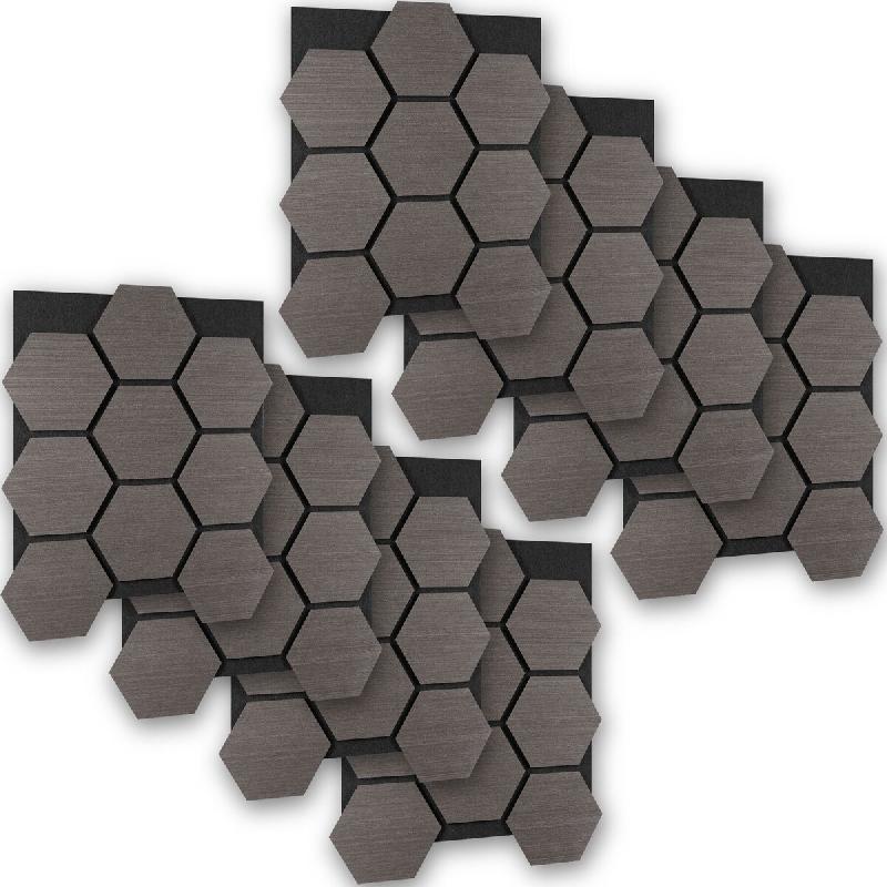 TecTake GmbH tectake, 8 panneaux acoustiques, SONIC SHIELD, absorption acoustique, MDF, placage bois, 76x62x1,8 cm, chêne gris - marron Bois manufact_0