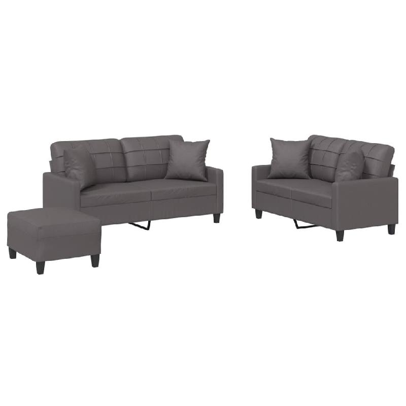 VidaXL Ensemble de canapés 3 pcs avec coussins gris similicuir Modèle Intemporel Chic - 3201375_0