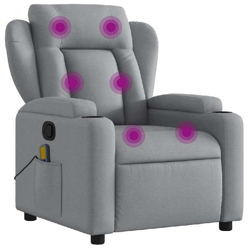 VidaXL Fauteuil inclinable de massage gris clair tissu Modèle Corvella - 8721012184886_0
