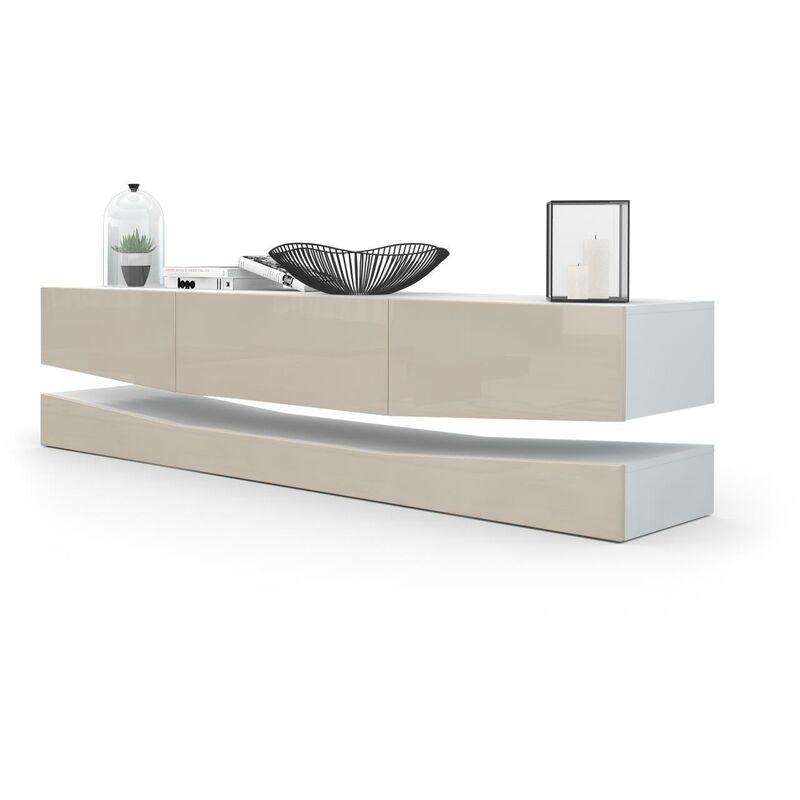 VLADON ARMOIRE BASSE MEUBLE TV CITY EN BLANC MAT HAUTE BRILLANCE