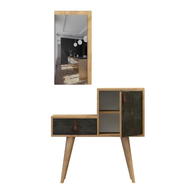 WellHome - Buffet 80x80x40 cm chêne foncé et anthracite - marron WH1630_0