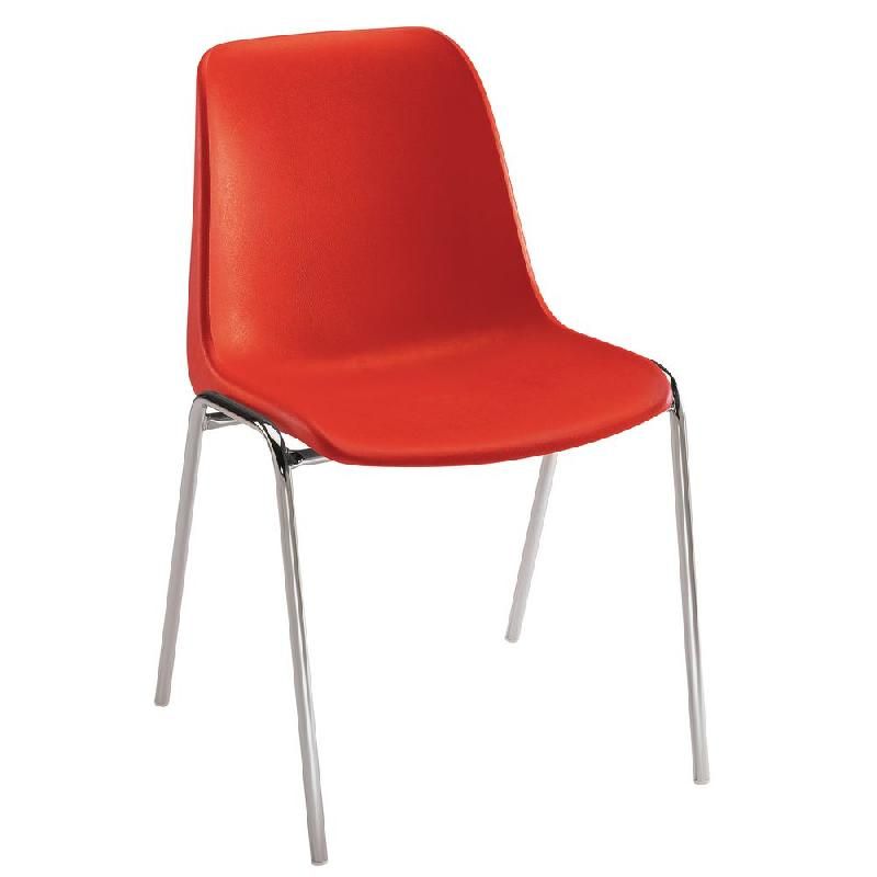 CHAISE COLLECTIVITÉ COQUE UNIVERSELLE - POLYPROPYLÈNE - ROUGE - PIEDS MÉTAL CHROMÉ (PRIX À L'UNITÉ)