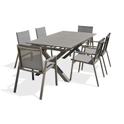 DCB GARDEN - Ensemble repas de jardin 6 places en aluminium quartz avec rallonge automatique - FLORIDE - marron aluminium - FLORIDETB240ALUQ6FT_0