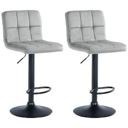 Décoshop26 - Lot de 2 tabourets de bar en velours gris avec coutures décoratives pied en trompette métal noir 10_0004397 - gris 3000252082875_0