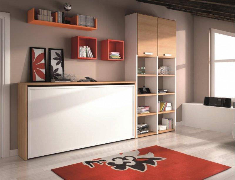 Armoire Lit Transversale City Avec Rangements Couchage 90 190cm