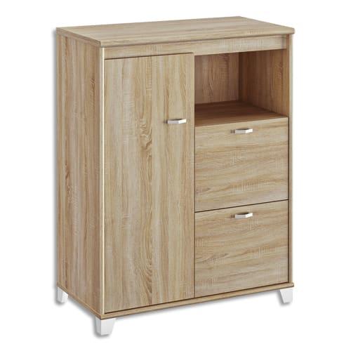 Gautier rangement bas 1 porte, 2 tiroirs pour ds, 1 niche l80 x h114 x p48cm. Finition chêne sonoma-blanc_0