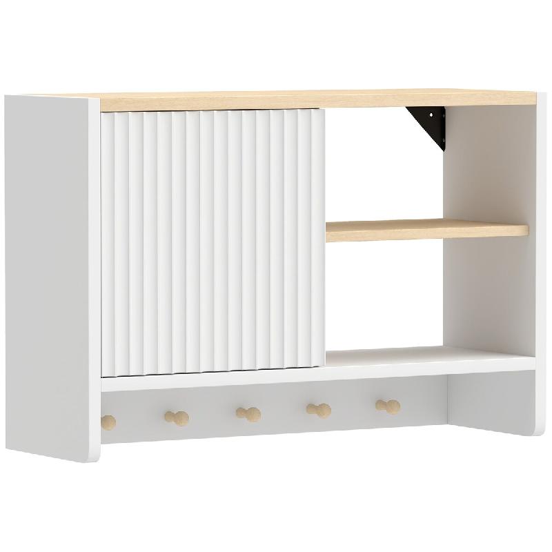 Helloshop26 - Armoire murale de salle de bain 60 x 20 x 40 cm suspendue gain de place étagères crochets style moderne en mélamine 21_0002813 - Bois_0