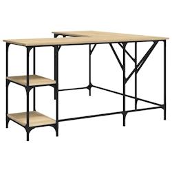 Helloshop26 - Bureau table poste de travail meuble d'ordinateur informatique étude chêne sonoma 139 x 139 x 75 cm bois d'ingénierie 02_0023641 - 30_0