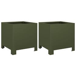 Helloshop26 - Jardinière bac lit surélevé plantes fleurs jardin terrasses lot de 2 olive 30 x 30 x 30 cm acier vert 02_0039079 - 3000218049270_0