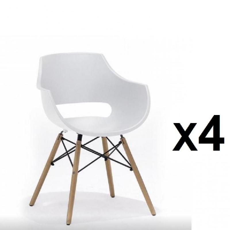 LOT DE 4 CHAISES SCANDINAVE REMO COQUE BLANCHE PIÉTEMENT HÊTRE NATUREL_0