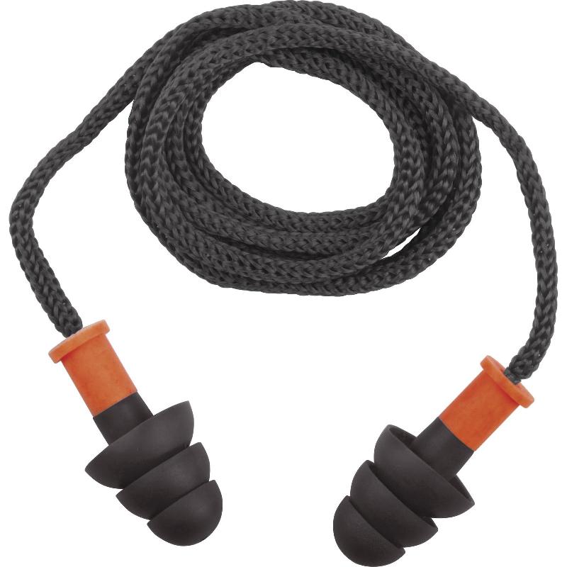 Sachet de 10 paires de bouchons d'oreilles réutilisables en TPR - Conicfir010 avec cordon textile et boîte de rangement_0