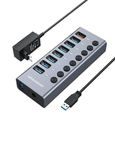 GRAUGEAR G-HUB71-A - Hub USB 3.0 à 7 ports avec port de charge rapide et interrupteurs individuels_0
