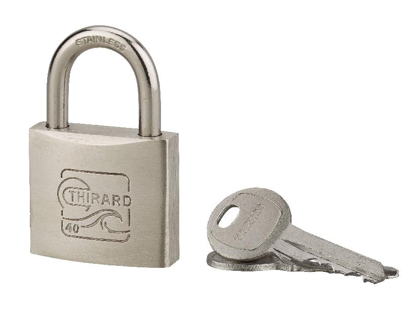 Cadenas à clé Blue Adventure 40 mm - Corps inox, anse inox, mécanisme à goupilles - Réf. 00280401 - Marque THIRARD_0