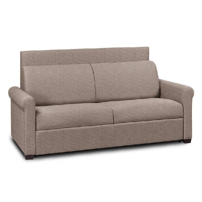 CANAPÉ LIT 3 PLACES EXPRESS LATTES RENATONISI 140CM MATELAS 16CM TÊTE DE LIT INTÉGRÉE TWEED TAUPE SABLE_0
