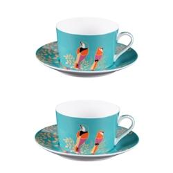 Coffret 2 déjeuners Paraiso et sous tasses assorties 35 cl -  Bleu Rond Porcelaine Table Passion 13.1x cm - bleu porcelaine 3106232376795_0