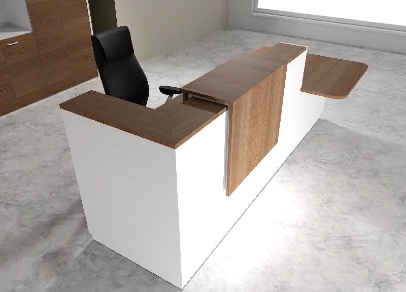 Comptoir d'accueil bi-colore avec PMR Delta et réhausse - Droite, Blanc, Non, 282, Acacia foncé_0