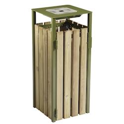 Rossignol - Corbeille carrée à poser ou à fixer 110L avec cendrier 1,5L EDEN BOIS - vert olive - vert Bois manufacturé 56395_0