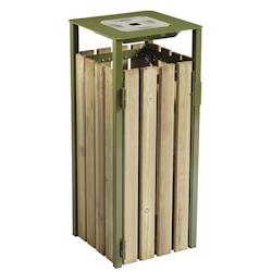 Corbeille Exterieure Eden Bois 110L Vert Olive Avec Cendrier 1,5L - 56395 - Rossignol - vert 56395_0