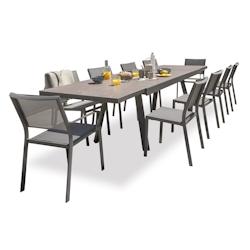 DCB GARDEN Ensemble repas de jardin 10 places en céramique sur verre - STOCKHOLM - gris aluminium STOCK300CER+8CH+2FT_0