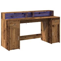 Helloshop26 - Bureau table poste de travail meuble d'ordinateur informatique étude avec lumières LED vieux bois bois d'ingénierie 02_0023441 - 3000_0