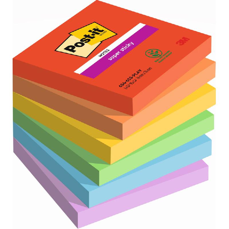 NOTES REPOSITIONNABLES POST-IT PLAYFUL 76 X 76 MM COLORIS ASSORTIES - 6 BLOCS DE 90 FEUILLES