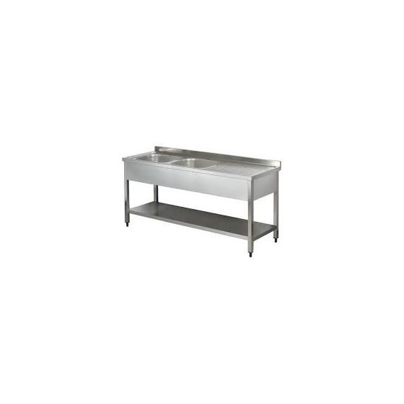 Plonge inox 160x60x95cm 2 bac avec un egouttoir a droite_0