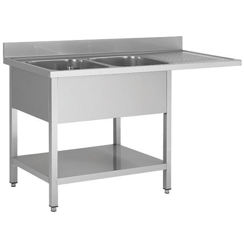 PLONGE INOX 2 BACS AVEC ENCASTREMENT LV + ÉGOUTTOIR À DROITE 700 X 1600 MM