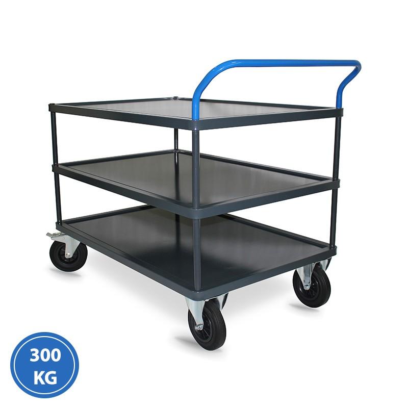 Servante 3 plateaux tôlés - 300 et 500 kg Format : 1200 x 800 - Charge 300 kg (poignée bleue)_0