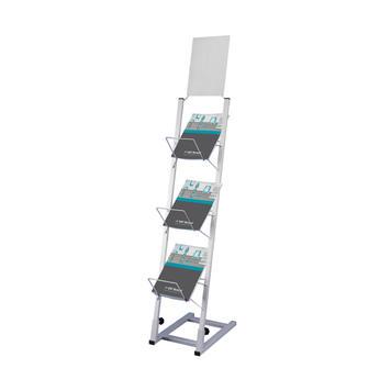 Support pour catalogues - Porte-brochure en métal avec 3 tablettes format A4 - Couleur argent RAL 9006_0