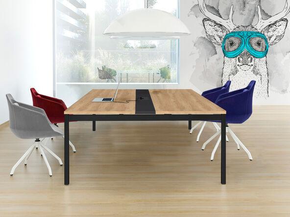 Table de travail polyvalente Yogi petit format en bois avec bande centrale et trappes en option_0