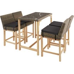 Tectake Table de bar en rotin Kutina avec 4 chaises Latina - marron naturel -404848 - beige 404848_0