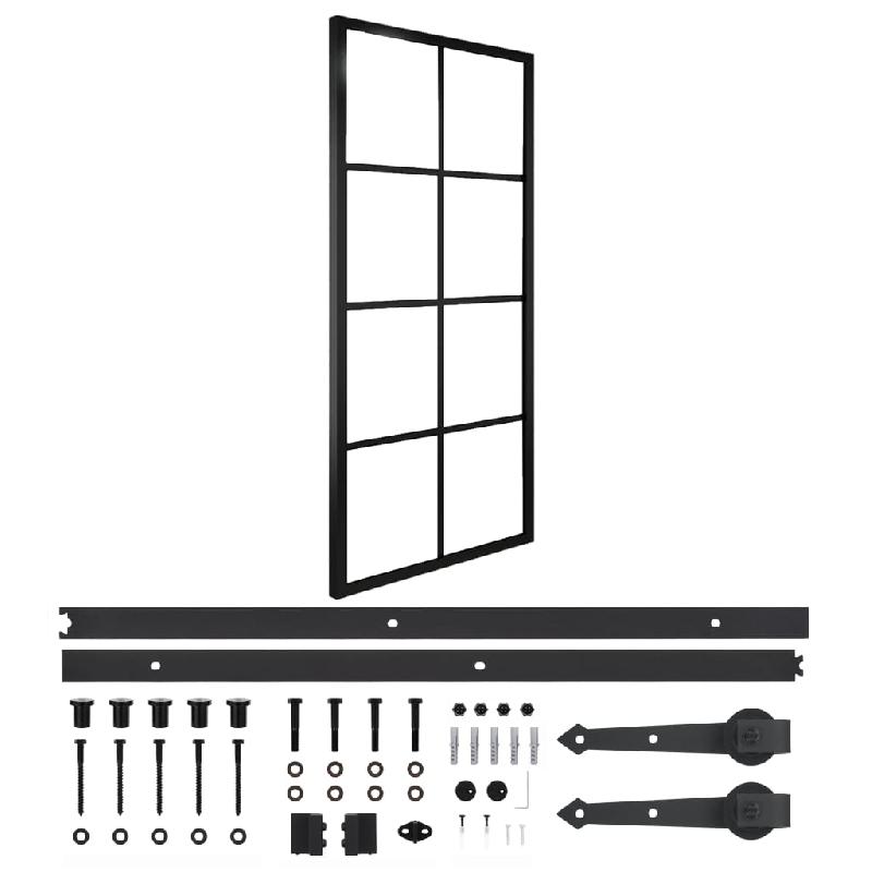 Vidaxl porte coulissante quincaillerie aluminium et verre esg 76x205cm 3056795_0