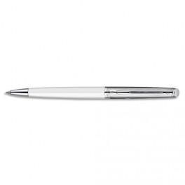 WATERMAN STYLO BILLE MOYENNE HEMISPHERE DELUXE CORPS LAQUÉ BLANC, ATTRIBUTS CHROMÉS (CT)