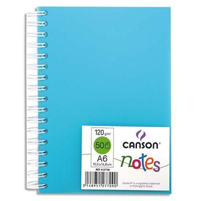 CARNET DE 50 FEUILLES NOTES ET DESSIN - FORMAT A6 120 G - SPIRALE - COUVERTURE POLYPRO BLEU CANSON