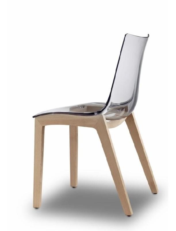 Chaise Tissia - coque en polycarbonate transparent ou fumé - châssis en hêtre verni naturel_0