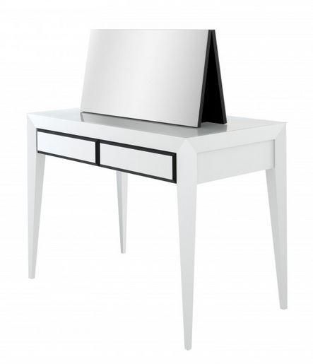 Coiffeuse centrale Mademoiselle - 2 à 4 places - miroir incliné - bois laqué noir ou blanc_0