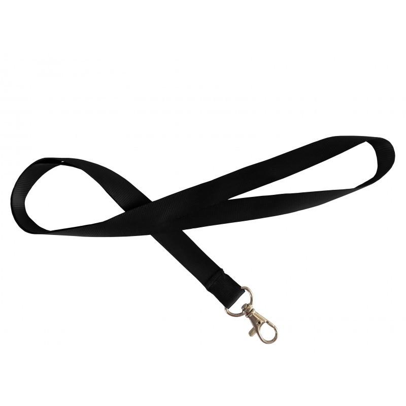 Cordon tour de cou 15mm - polyester satiné - attache crochet nickelé - coloris noir - Réf : CORD-15-CNK_0