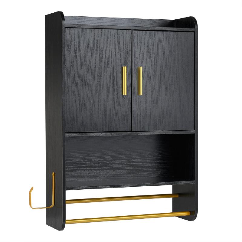 COSTWAY Armoire bain, placard avec 2 portes, étagère ouverte, porte-serviette, clayette réglable, 55x20x80cm noir - noir Bois manufacturé NM0601PW_0