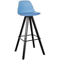 Décoshop26 - Tabouret de bar chaise haute x1 repose-pieds style scandinave en plastique et PVC bleu structure en bois noir carré 10_0004631 - bleu 3_0