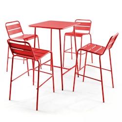 Oviala Business Ensemble table de bar et 4 chaises hautes en métal rouge  - Oviala - rouge acier 106198_0