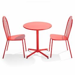 Oviala Business Ensemble table ronde et 2 chaises bistrot en métal rouge - Oviala - rouge acier 109503_0