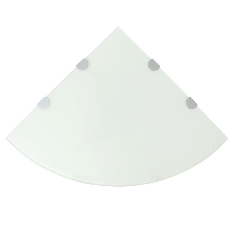 Étagère murale d'angle design - verre trempé blanc 45 x 45 cm avec supports chromés_0