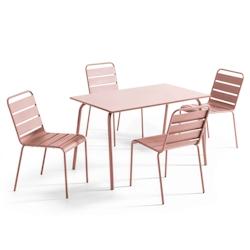 Oviala Business Ensemble table de jardin en métal et 4 chaises Rose poudré - rose acier 114626_0