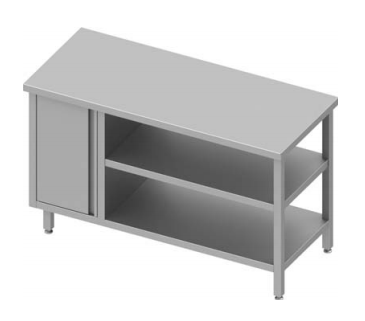 Table de travail inox centrale avec placard  à gauche et deux étagères 1200x600x900 soudée - 932996120_0