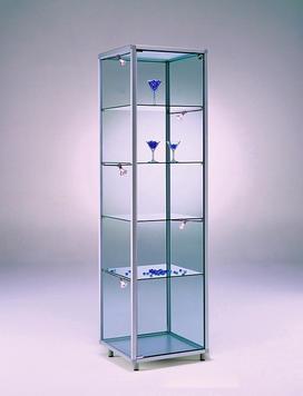 Vitrine d'exposition Square - verre ESG 5mm - aluminium anodisé - 4 tablettes en verre - éclairage LED_0