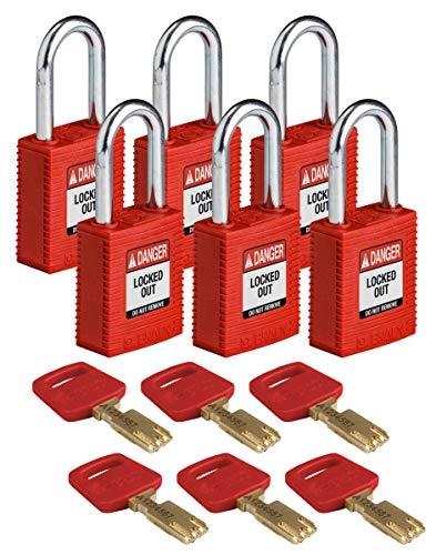 Cadenas de condamnation Brady SafeKey en nylon - Clé unique - Rouge - Réf : NYL-RED-38ST-KD6PK_0