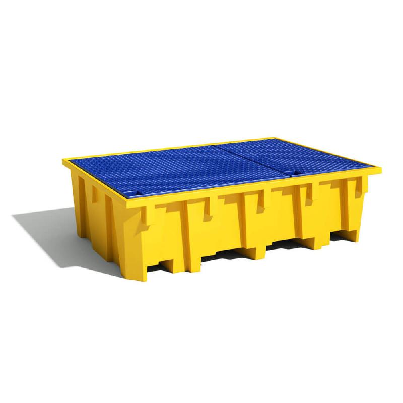 Bac de rayonnage PE 1050L Jaune - Dimensions 2180x1300x575 mm avec caillebotis plastique_0