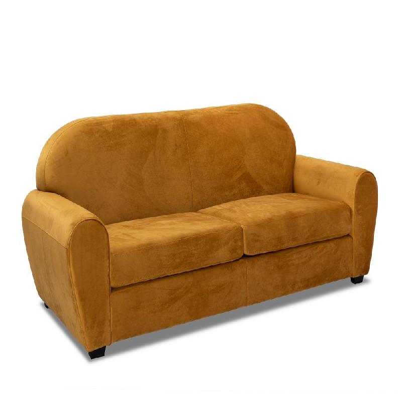 Canapé fixe Club 2 places en velours jaune moutarde - Design vintage anglais et fabrication italienne_0